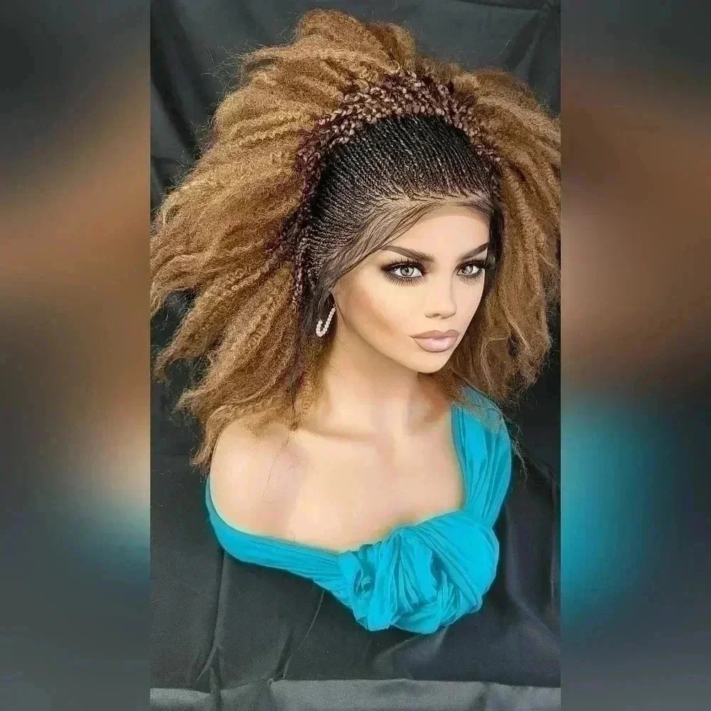Gorgeous Braided  lace wig, short wig  ombre wigs, afro wig, 100% handmade  NWT - Picture 3 of 17